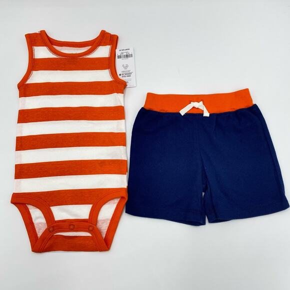 Carter’s Baby Boy Orange & Blue Ocean Life Sleeveless 3 Piece Set Size 12M NWT - Picture 3 of 5